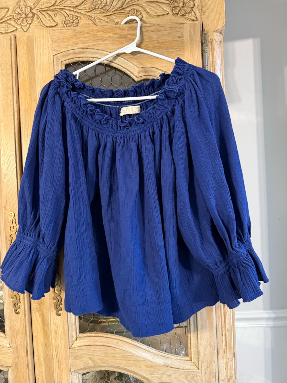 Suzi Kondi Cotton Woven Peasant Blouse - Blue